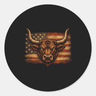 Bull distressed american flag western countryBull Classic Round Sticker