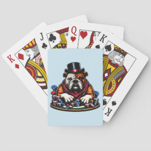 bull dog playing poker gambling casino art cards