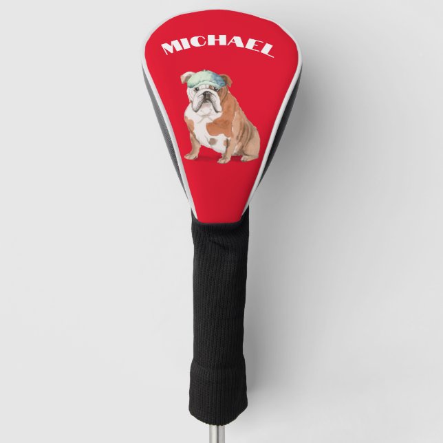 Bull Dog Red Personal  Golf Head Cover (Front)
