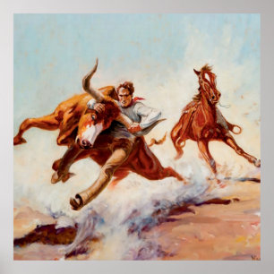 “Bull Dogger” Western Art by Will James Poster