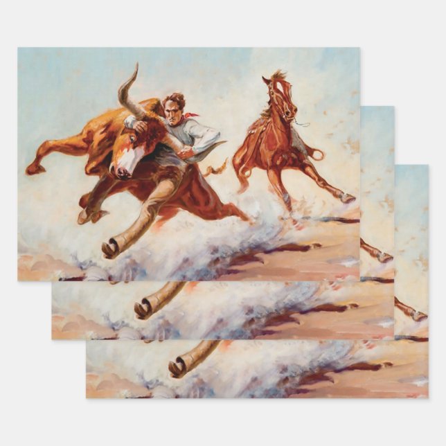 “Bull Dogger” Western Art by Will James Wrapping Paper Sheet (Set)