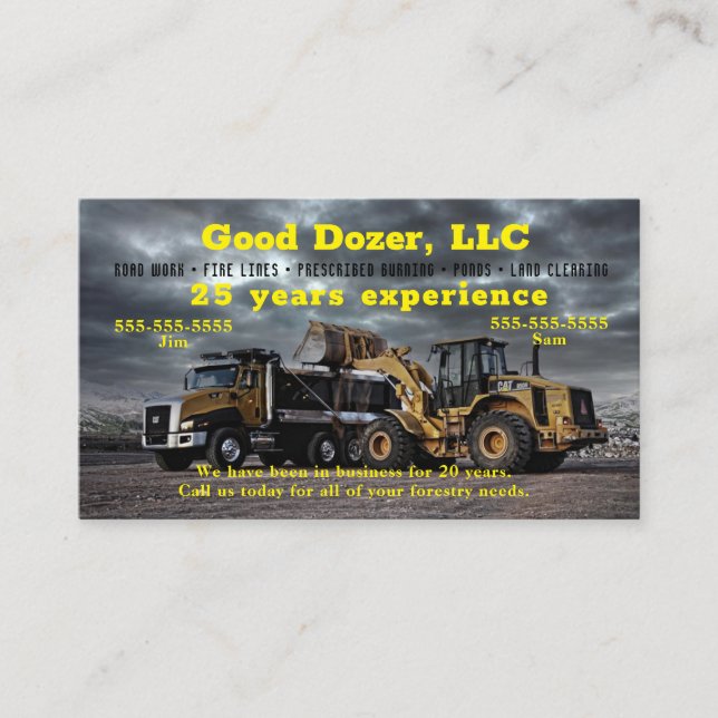 Bull Dozer Business Card (Front)