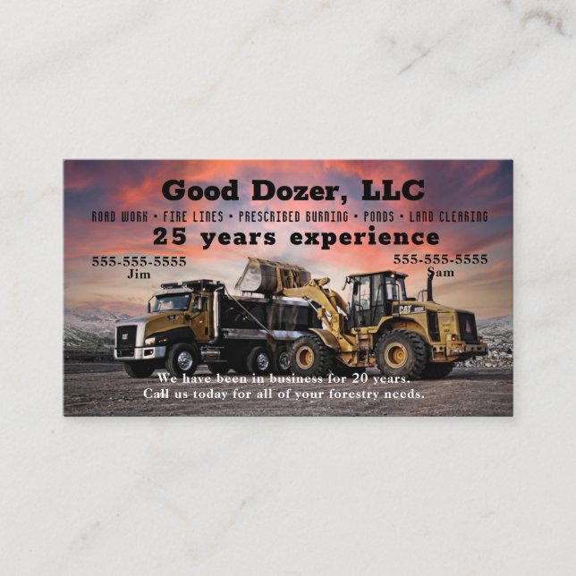 Bull Dozer Business Card (Front)