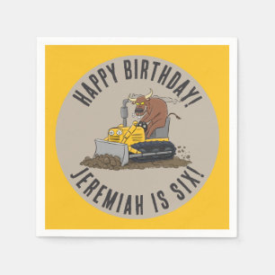 Bull driving bulldozer birthday personalised napkin