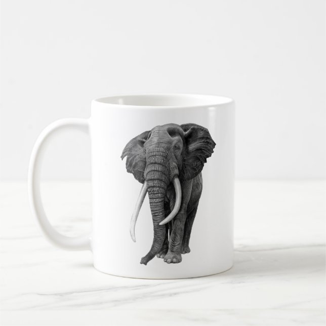 Bull elephant - Drawing in pencil Coffee Mug (Left)