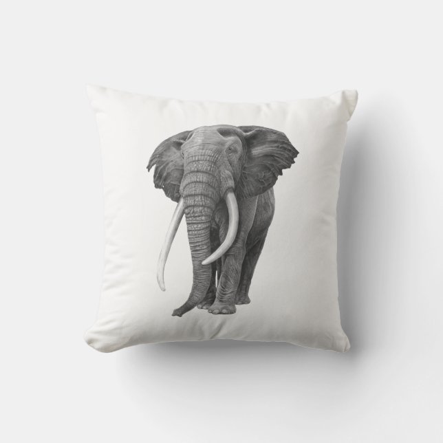 Bull elephant - Drawing in pencil Cushion (Front)