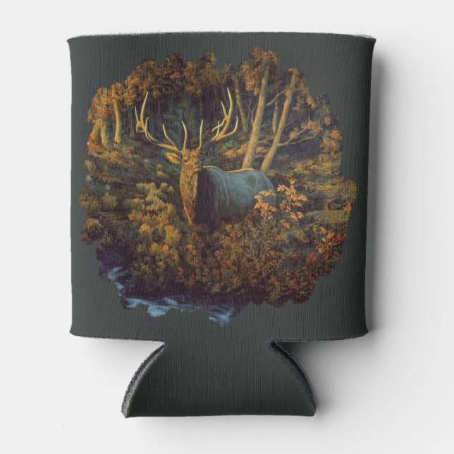 Bull Elk Autumn Yellow Can Cooler (Front)