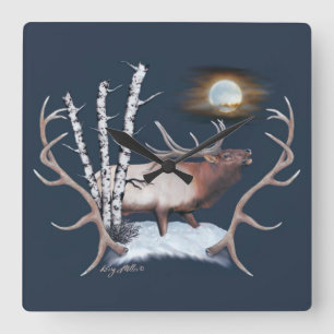 Bull Elk Bugling Square Wall Clock