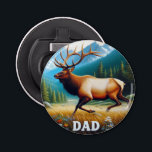 Bull Elk Dad Bottle Opener<br><div class="desc">A majestic bull elk trots across a meadow with mountains and pine trees in the background,  DAD in the foreground. Perfect for Dad Birthday or Father's Day</div>