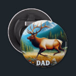Bull Elk Dad Bottle Opener<br><div class="desc">A majestic bull elk trots across a meadow with mountains and pine trees in the background,  DAD in the foreground. Perfect for Dad Birthday or Father's Day</div>