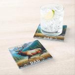 Bull Elk Dad Glass Coaster<br><div class="desc">A majestic bull elk trots across a meadow with mountains and pine trees in the background, DAD in the foreground. Perfect for Dad Birthday or Father's Day</div>