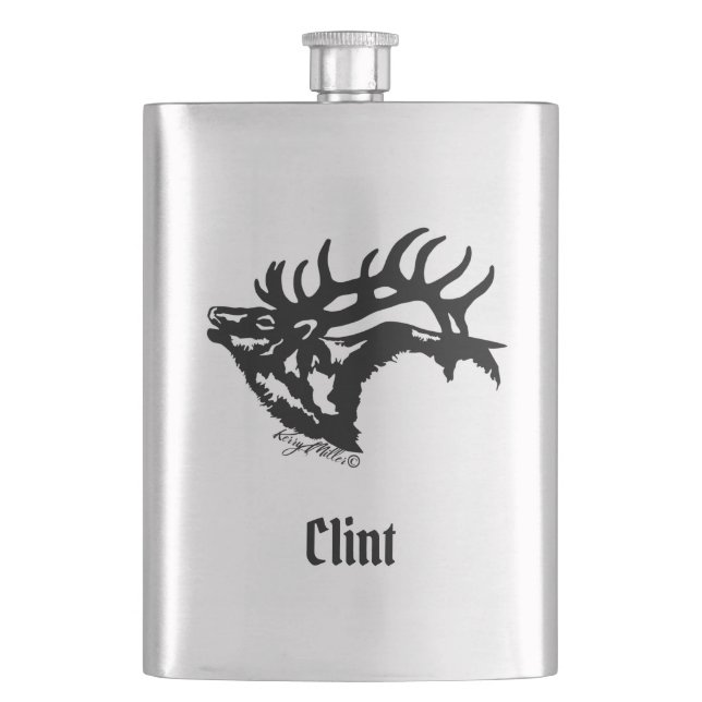 Bull Elk Hip Flask (Front)