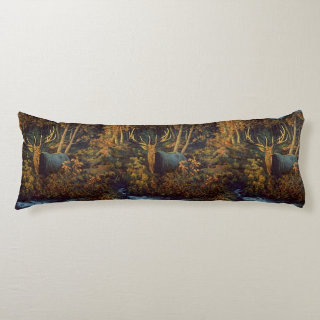 Bull Elk in Autumn Forest Body Cushion (Front)