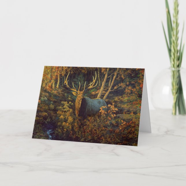 Bull Elk in Autumn Forest Card (Front)