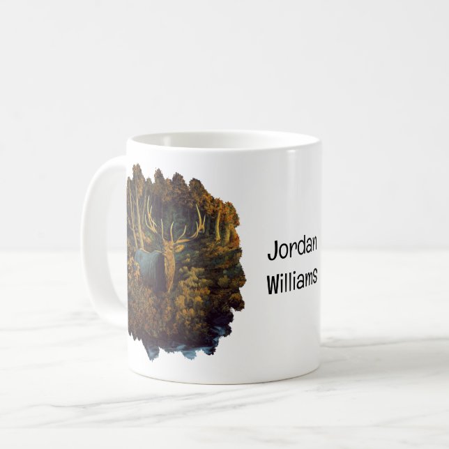 Bull Elk in Autumn Forest Coffee Mug (Front Left)