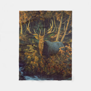 Bull Elk in Autumn Forest Fleece Blanket
