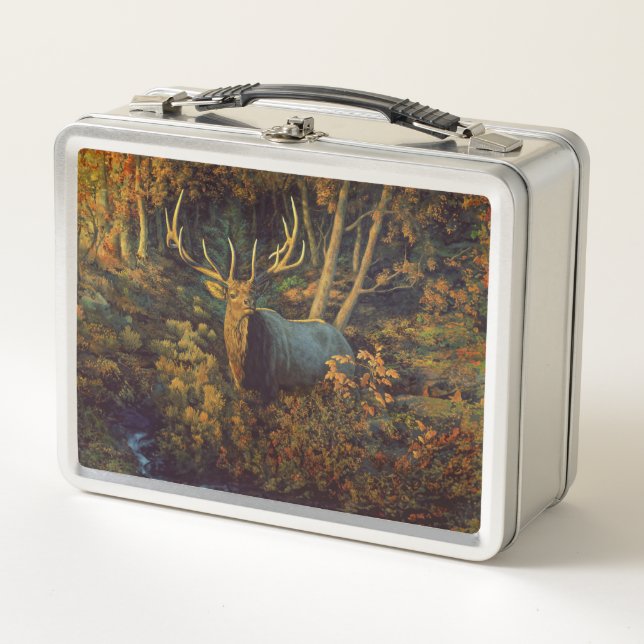 Bull Elk in Autumn Forest Metal Lunch Box (Front)