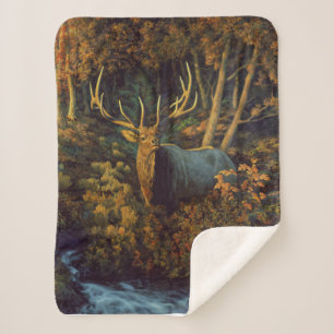 Bull Elk in Autumn Forest Sherpa Blanket