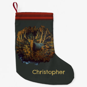 Bull Elk in Autumn Forest Small Christmas Stocking