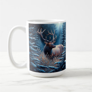 Bull Elk in Meadow with Pine Trees Coffee Mug
