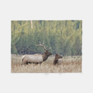 Bull Elk in Meadow   Yellowstone National Park Fleece Blanket