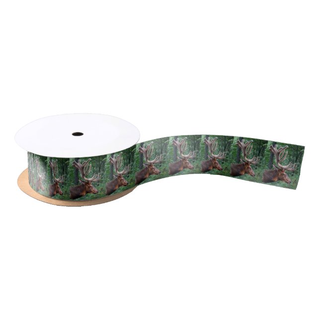 Bull Elk In Velvet Antlers Satin Ribbon (Spool)