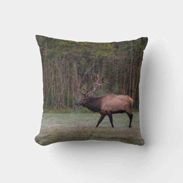 Bull Elk Morning Walk Cushion (Front)