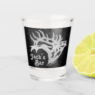 Bull Elk On Black Leather Shot Glass