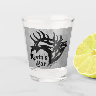 Bull Elk On Silver Leather Shot Glass