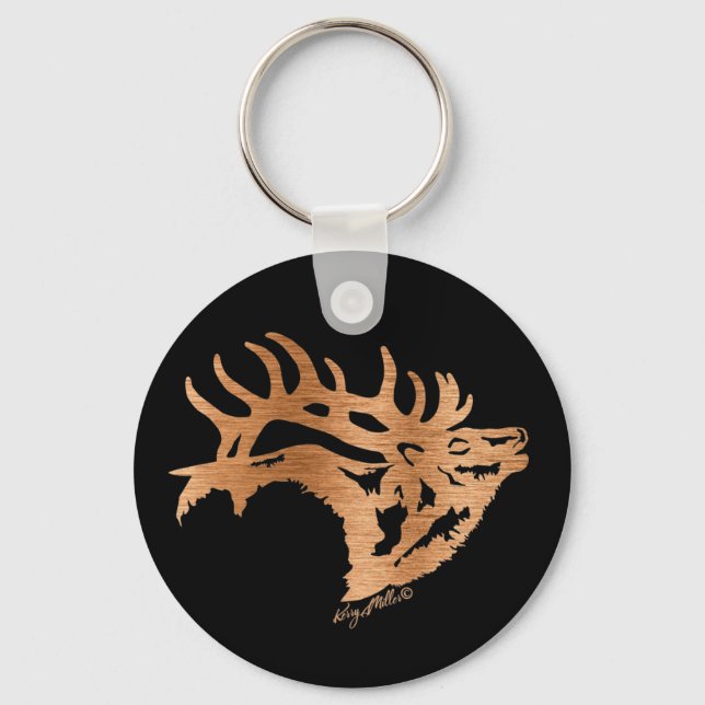 Bull Elk Silhouette Key Ring (Front)
