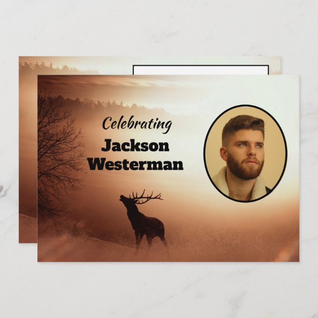 Bull Elk Silhouette Memorial Invitation (Front/Back)