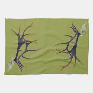 Bull elk skull side view tea towel