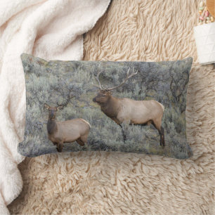 Bull Elk Yellowstone National Park, Wyoming Lumbar Cushion