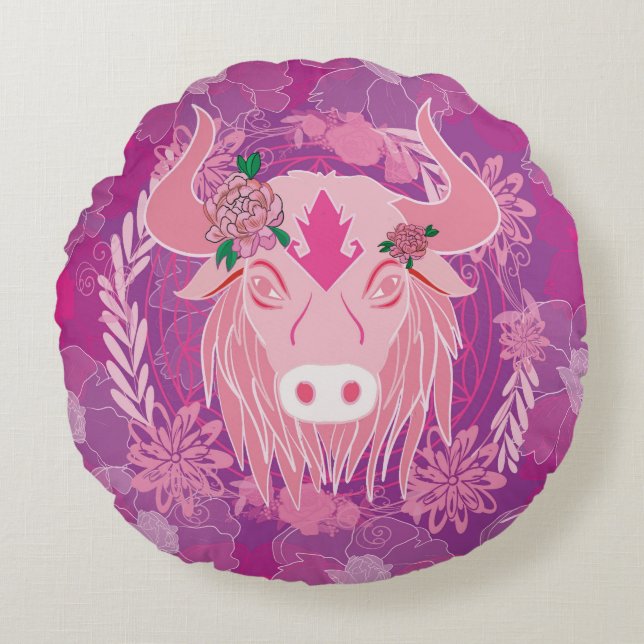 Bull flower of life round cushion (Front)