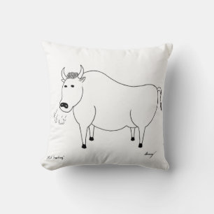 Bull Folk Art Pillow