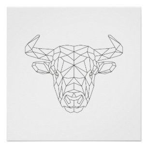 Bull Head Geometric Black & White Modern Art Print