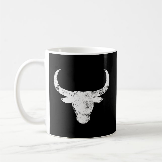 Bull Head Horns Ox Rider Rodeo Cowboy Skull Coffee Mug (Left)