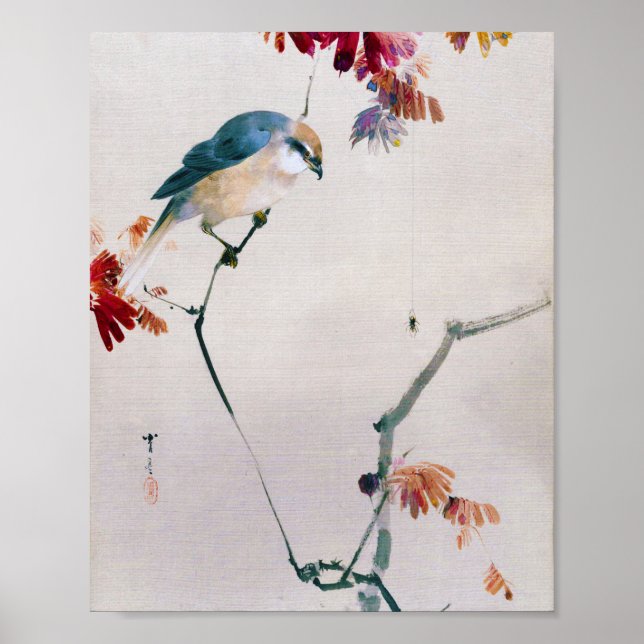 Bull-headed Shrike and Spider, Watanabe Seitei Poster (Front)