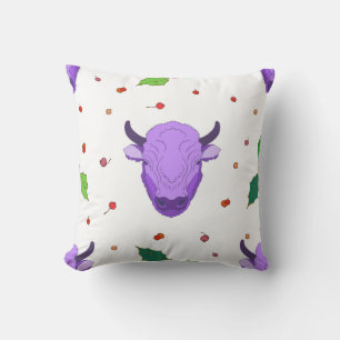 Bull, holly, mistletoe and berries. The symbol o Cushion