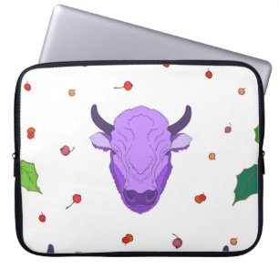 Bull,  holly,  mistletoe and berries. The symbol o Laptop Sleeve