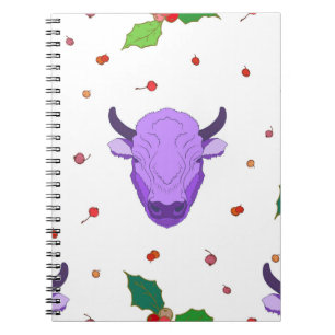 Bull,  holly,  mistletoe and berries. The symbol o Notebook