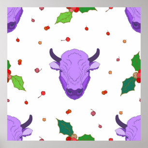 Bull, holly, mistletoe and berries. The symbol o Poster