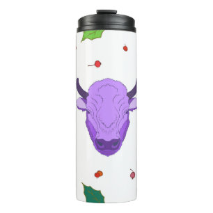 Bull, holly, mistletoe and berries. The symbol o Thermal Tumbler