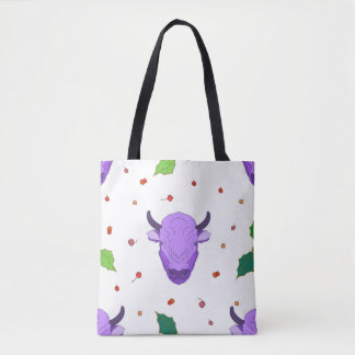 Bull,  holly,  mistletoe and berries. The symbol o Tote Bag