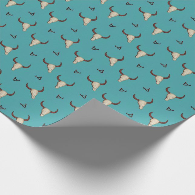 Bull Horns Skull Branding Wrapping Paper (Corner)