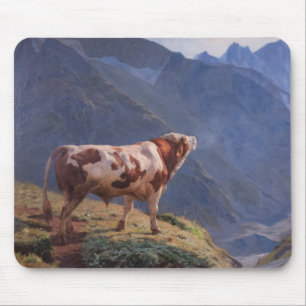 Bull in the Swiss Alps (by Eugène Burnand) Mouse Pad
