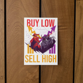 BULL MARKET BUY LOW SELL HIGH TRADING STOCK MARKET POSTCARD