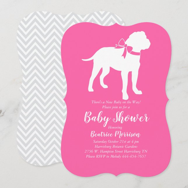 Bull Mastiff Dog Baby Shower Pink Girl Invitation (Front/Back)
