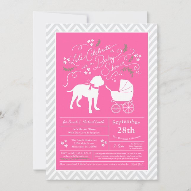 Bull Mastiff Dog Baby Shower Pink Girl Invitation (Front)