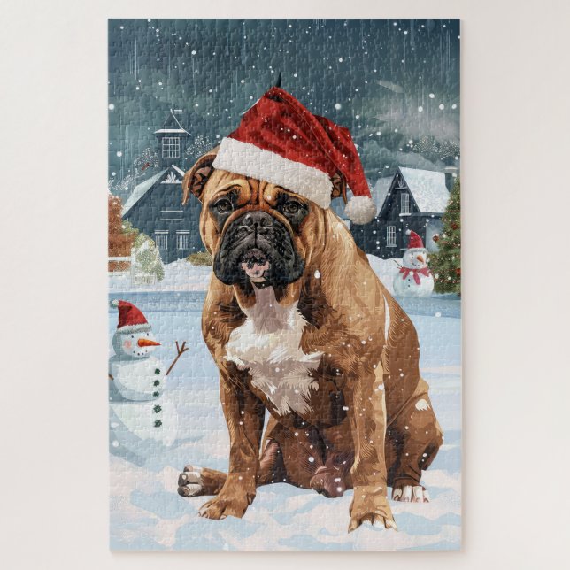 Bull Mastiff Dog Winter Wonderland Christmas Joy Jigsaw Puzzle (Vertical)